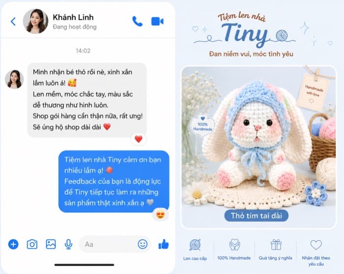 Feedback khách hàng sau khi nhận đồ móc handmade từ Tiệm Len Nhà Tiny