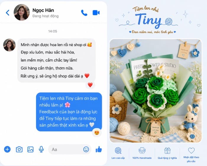 Feedback khách hàng sau khi mua hoa len và phụ kiện tại Tiệm Len Nhà Tiny
