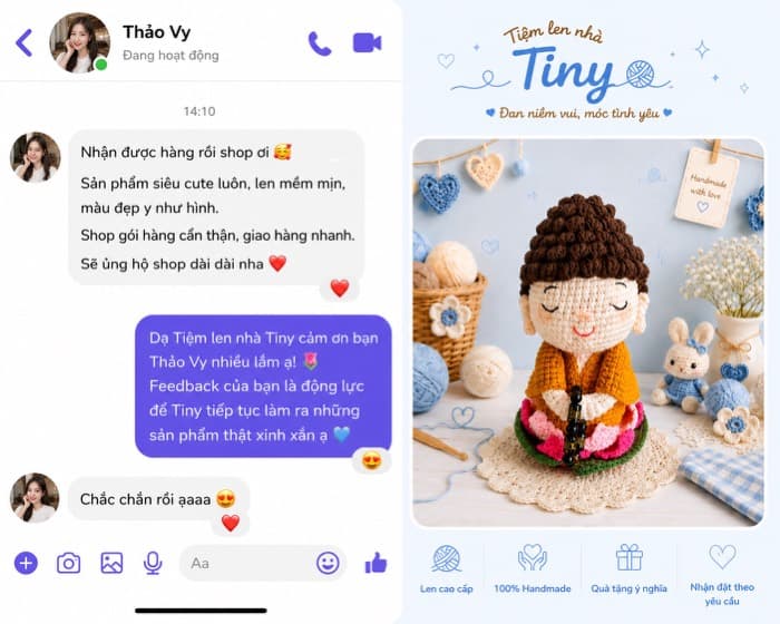 Feedback khách hàng sau khi nhận set quà handmade từ Tiệm Len Nhà Tiny