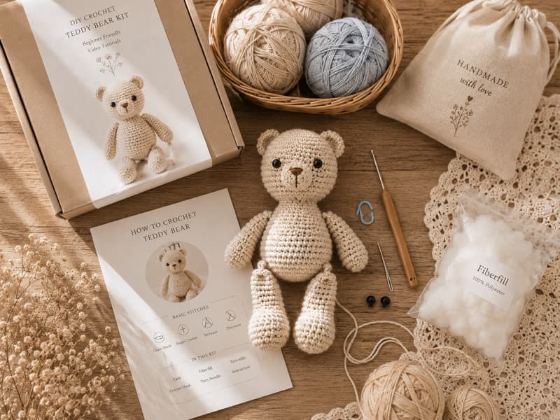 Set tự móc gấu len kèm nguyên liệu và hướng dẫn từ Tiệm Len Nhà Tiny